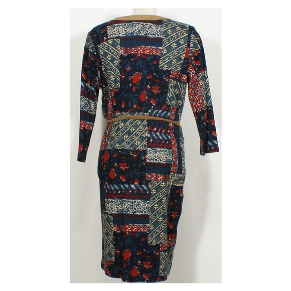 Patchwork Cotton Knit Faux Suede Trim Dress 1X - Picture 2 of 4